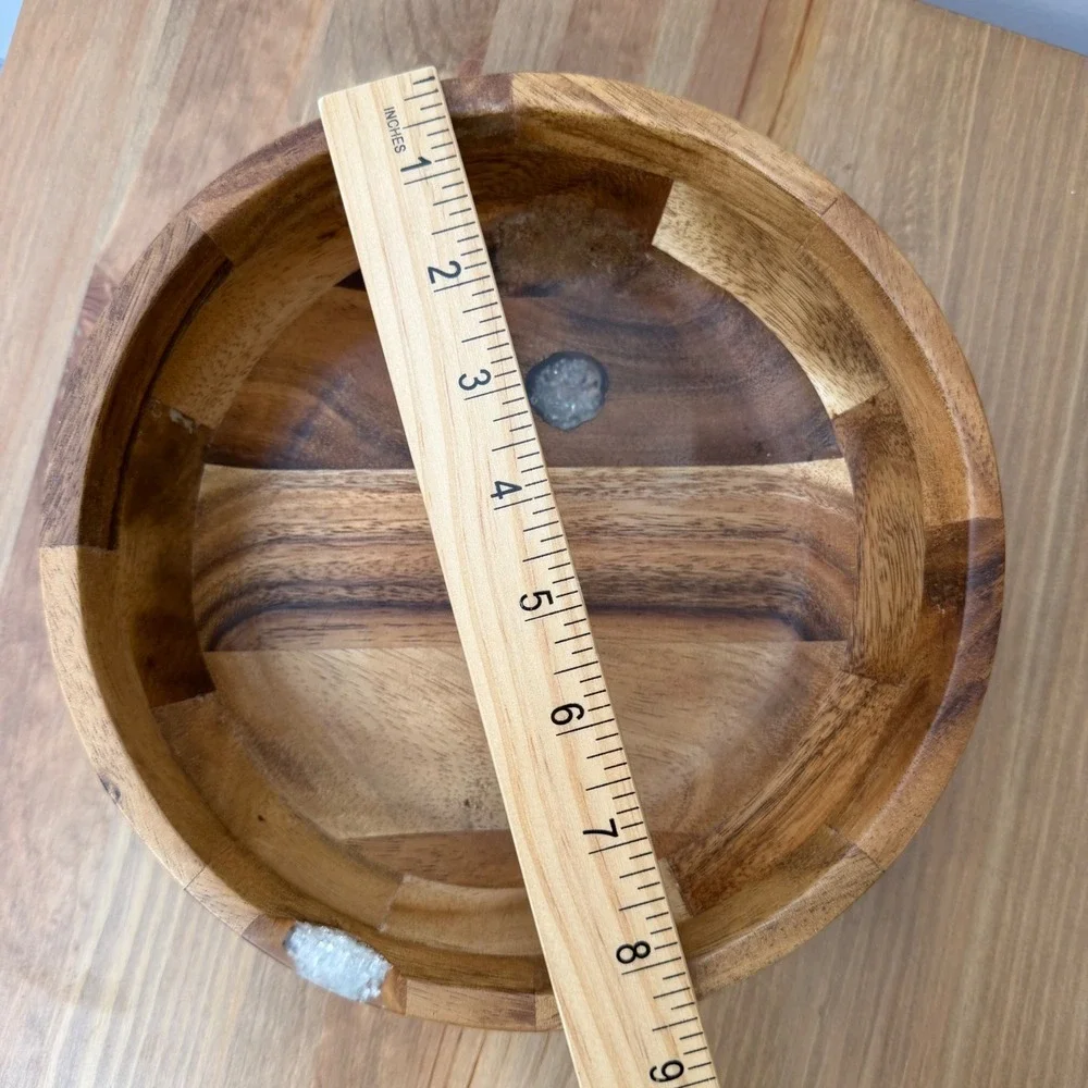 Threshold Acacia Wood Serving Bowl Round Brown Rustic Parquet 8.5 Inch